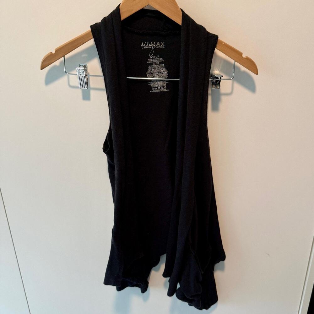 Miley Cyrus Max Azria Vest Womens Small Black Open Front Draped Pockets